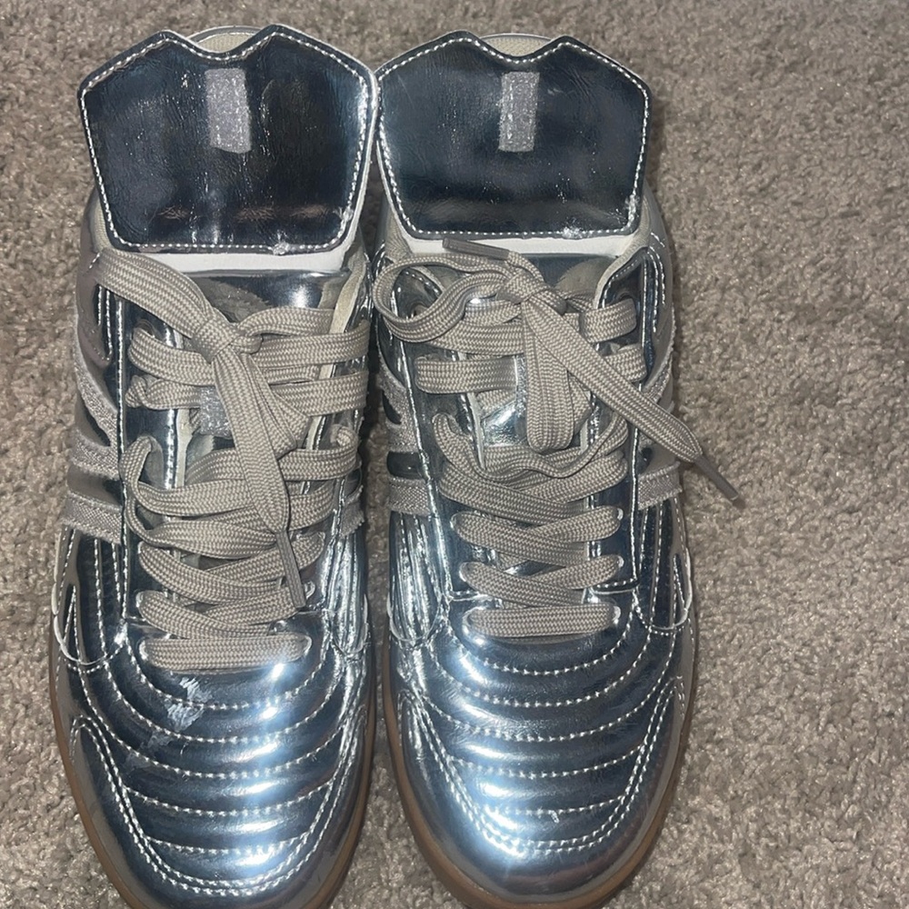 Size 9 worn once Silver Metallic Sneakers - Picture 2 of 4
